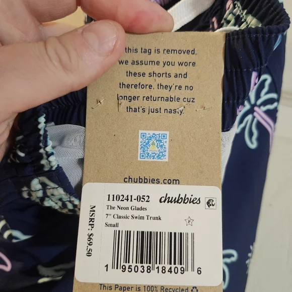 Chubbies Men's Classic 7 Swim Trunks: THE NEON GLADES: NEW WITH TAGS: SIZE S